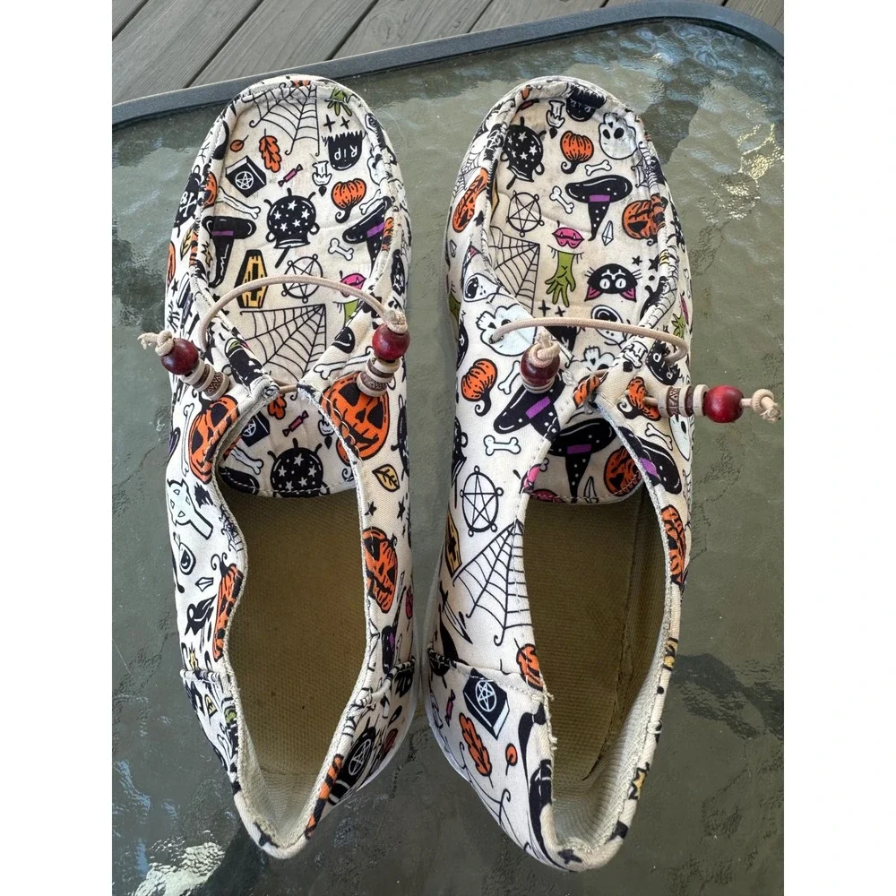 Halloween Spooky Canvas Slip On Loafers Women Size 42 Pumpkin‎ Witchy Goth